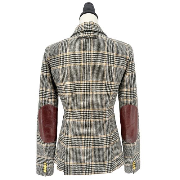 Smythe Patch Pocket Duchess Blazer Preppy Black Camel Plaid Wool Jacket Size 4 - Picture 10 of 13